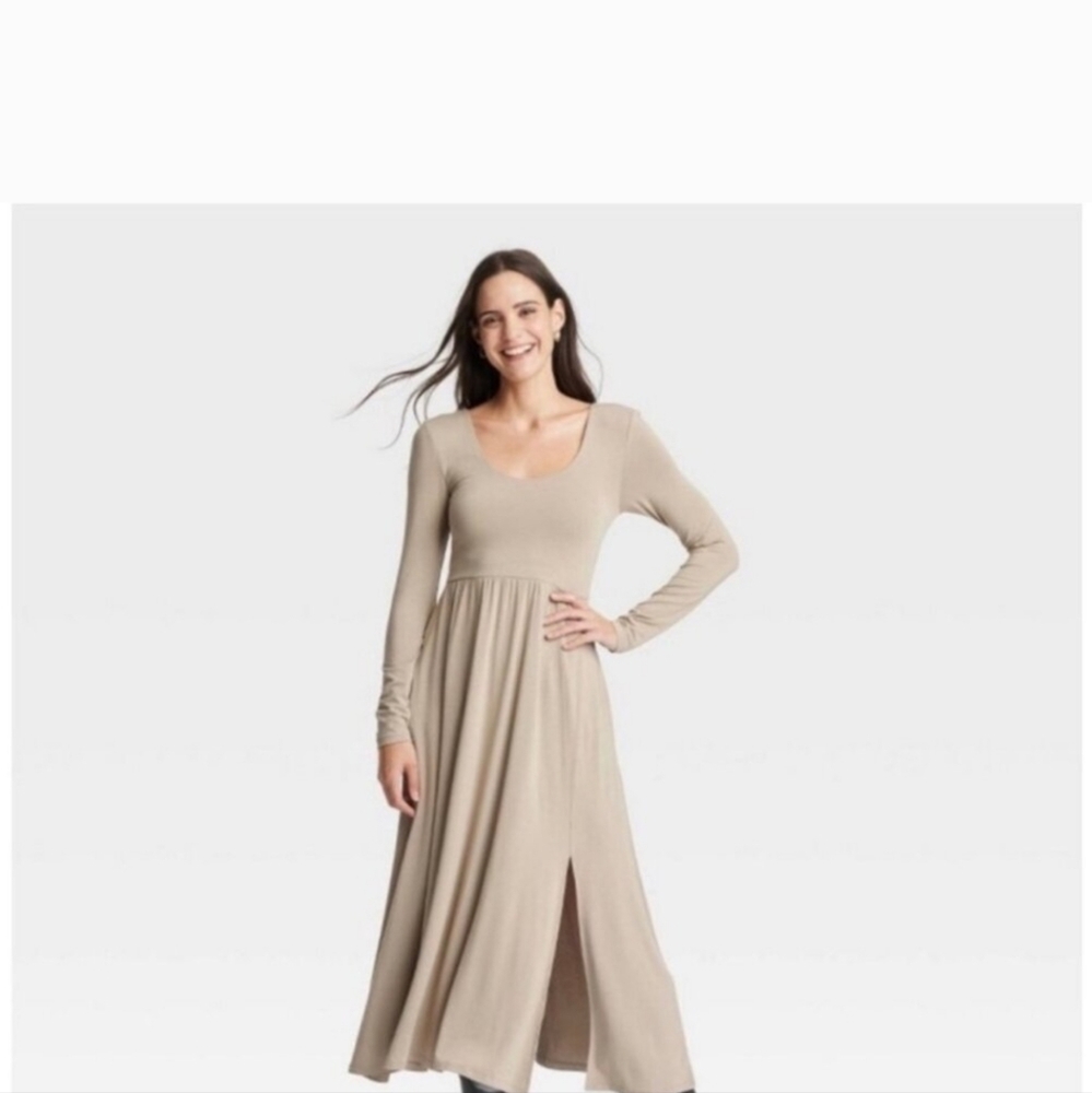 Tan Long Sleeve Dress, Xs - Picture 1 of 13
